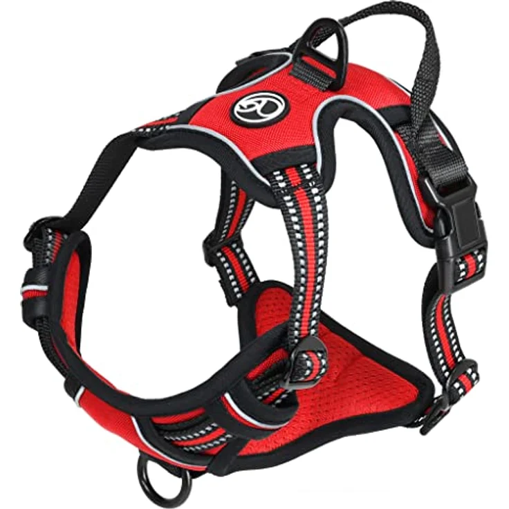Hunde-Geschirr für kleine und große Hunde, Brustgeschirr gepolstert und reflektierend, verstellbar und atmungsaktiv, Dog Harness - Größe L, Farbe Rot – Bild 1