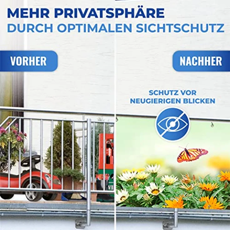 Maximex Balkon-Sichtschutz, praktischer Sichtschutz mit Schmetterlings-Motiv und hoher UV- und Witterungsbeständigkeit, schnelltrocknend und reißfest, 5 m – Bild 5