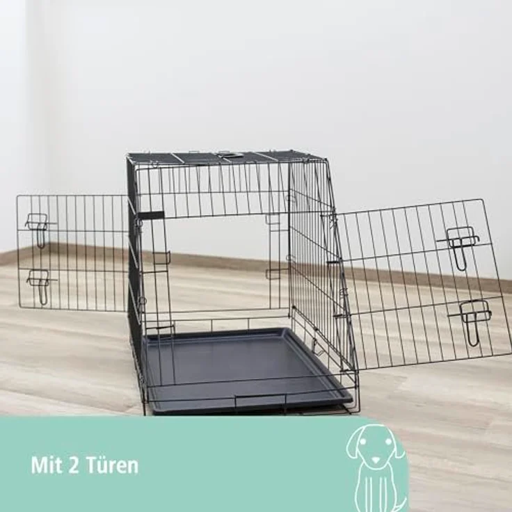 Kerbl Gittertransportbox, klappbar, schwarz, 92x63x74cm, mit 2 Türen, herausnehmbarer Kunststoffwanne – Bild 2