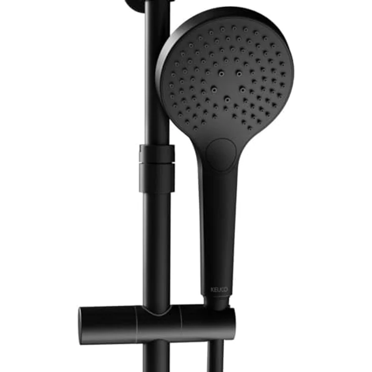Keuco Duschsystem PLAN BLUE AP, Thermostat-Brausemischer mit schwarzer Kopfbrause, höhenverstellbar, Sicherheitsverriegelung 38°C, 250 mm rund – Bild 6