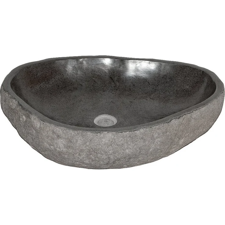 LebensWohnArt Aufsatzwaschbecken Waschbecken NATURSTEIN-XL ca. 45-55cm Flußstein Findling, Naturstein, poliert, für exklusives Badezimmer-Design – Bild 1