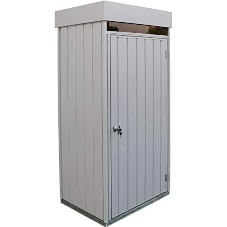 Duramax Palladium Aufbewahrungsschrank Eintüriger mit Dachterrasse und vorderem Oberlicht, Lagerschrank für den Garten, Gartenschrank, inklusive verstellbarem Regalset, silberfarben