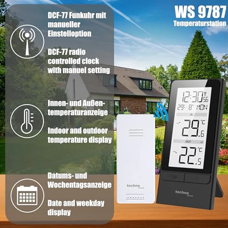 TECHNOLINE WS 9787, Wetterstation in Schwarz mit präziser Temperaturmessung – Bild 2