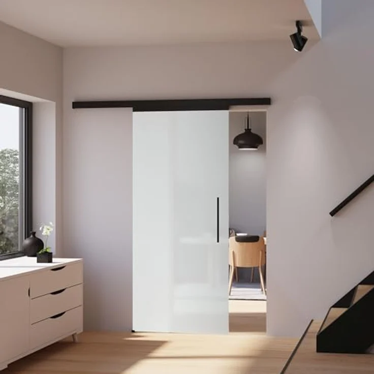 inova Glasschiebetür satiniert 900x2035mm mit Beschlagset in schwarz Komplettset - Schiebetürsystem aus Echtglas, lichtdurchlässig, leises Öffnen und Schließen - Preisvergleich – Bild 1