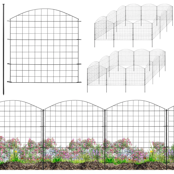 V2Aox Steckzaun Metall für Garten und Teich, 24 Elemente, 78 cm hoch, 6x6 cm Maschenweite, Schwarz