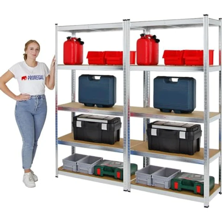 PROREGAL Mega Deal 2X Kellerregal Gorilla | HxBxT 180x90x40cm | Fachlast 175kg | Verzinkt | Garagenregal Schwerlastregal Werkstattregal Lagerregal Steckregal – Bild 3