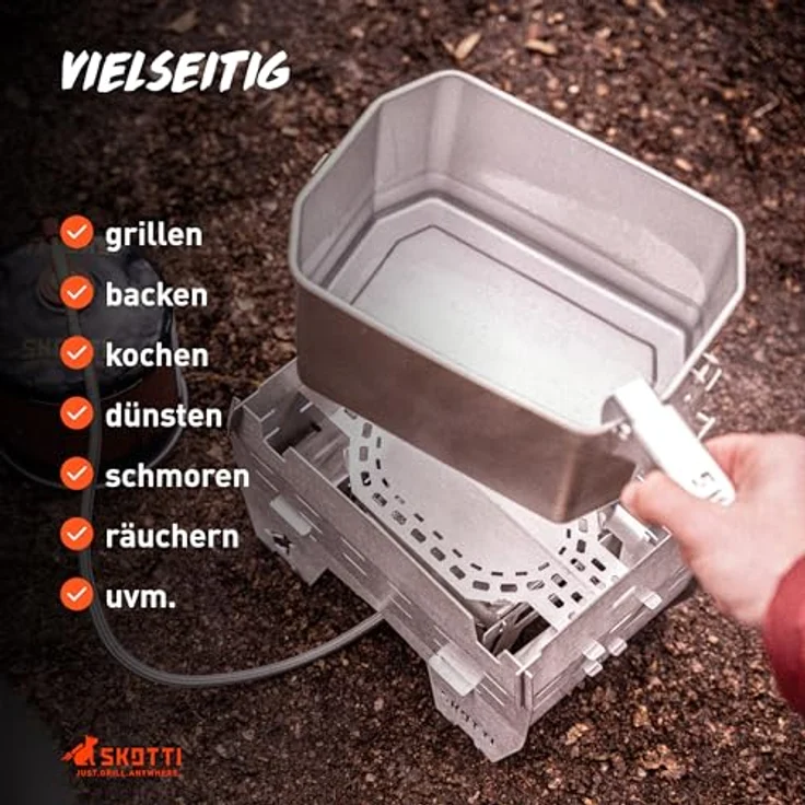 SKOTTI Grill Mini Holzkohlegrill Campinggrill faltbar mit Tasche, 304er Edelstahl, 1,9 kg, 24 cm x 16,5 cm, schickes SKOTTI Design – Bild 5