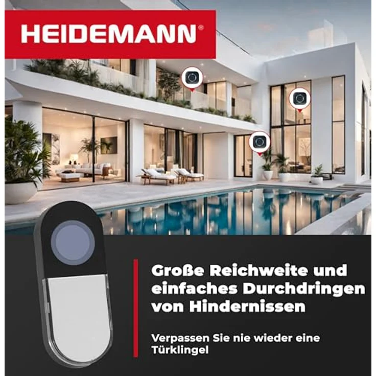Heidemann Funkgong-Set Blackline, 2-tlg. Türklingel-Set mit 36 Melodien, LED-Signal, 8 Klingeltönen, variablen Lautstärkestufen, hohe Reichweite – Bild 4