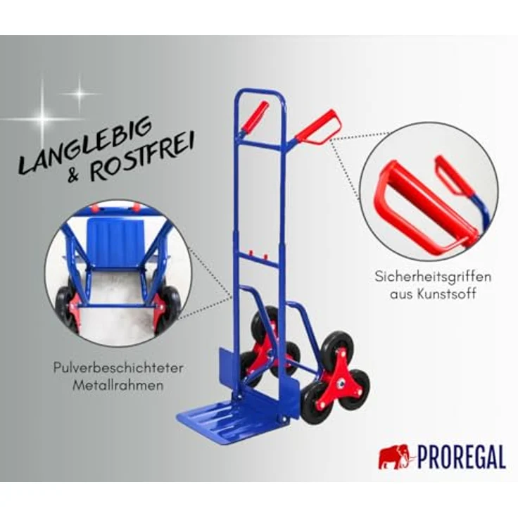 PROREGAL® Sackkarre ODIN Traglast 200kg HxBxT 119x55x44cm Lufträder Blau - Treppensteiger mit 200 kg Tragkraft und innovativem klappbaren Design – Bild 7