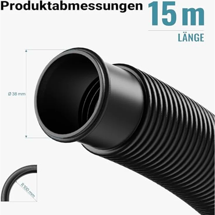 15m - 38mm - Solarschlauch schwarz mit Muffe für Pool 190g-m - Made in Europe – Bild 5