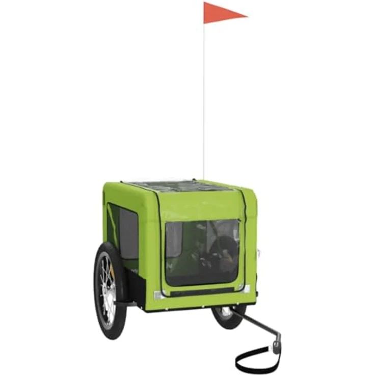 vidaXL Hunde-Transportbox Fahrradanhänger Hunde Grün und Schwarz Oxford-Gewebe und Eisen, Robuster Rahmen und Komfortables Design – Bild 4