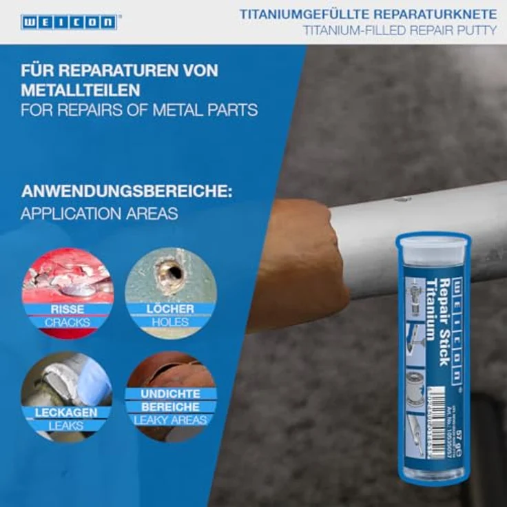 WEICON Repair Stick Titanium 10011970, Klebemittel für dauerhafte Metallreparaturen, 115 g – Bild 2