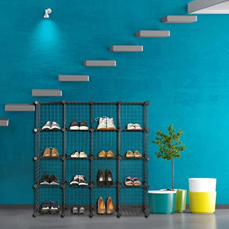 Relaxdays Kellerregal, Steckregal mit 16 Fächern, individuell zusammenstellbar, im modernen Industrial-Look – Bild 6