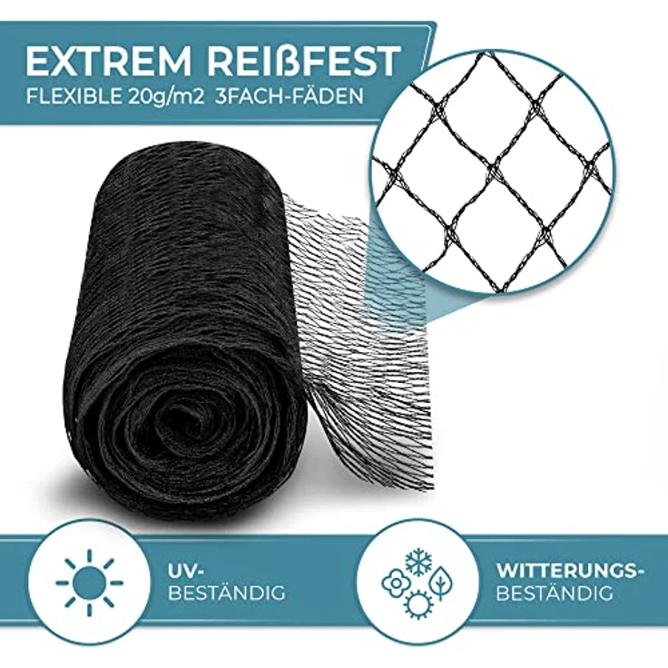 Xcelenze Teichnetz 4x10m, feinmaschig (18x18mm), robust, witterungs- & UV-beständig, Schwarz | Vogelnetz, Laubnetz, Obstbaumnetz, Taubennetz, geeignet für Garten & Balkon – Bild 2
