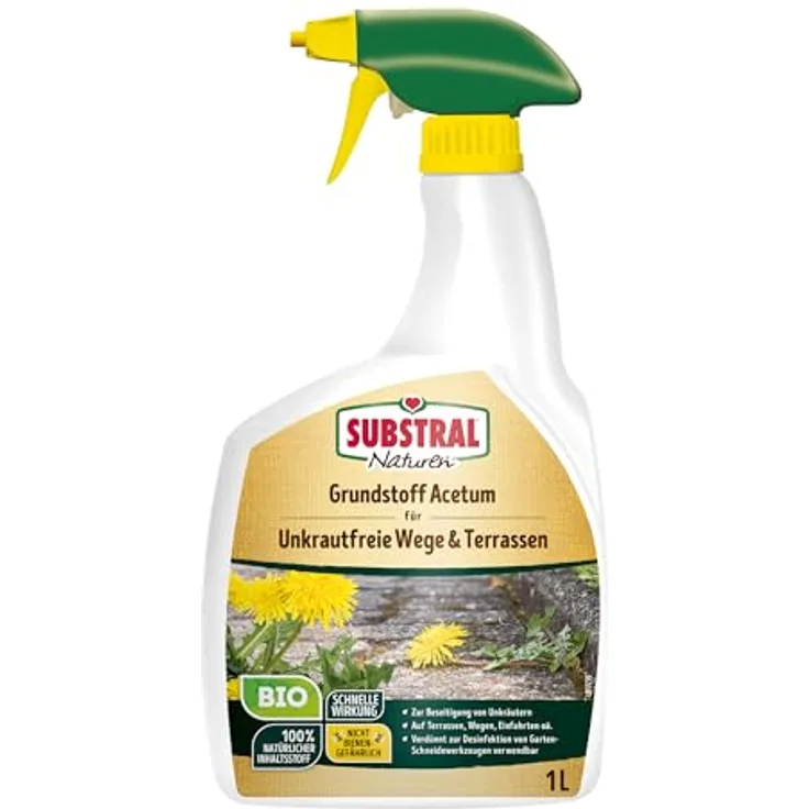 Evergreen Substral Naturen Grundstoff Acetum, BIO-Unkrautbekämpfungsmittel mit Essig, 1L Spray
