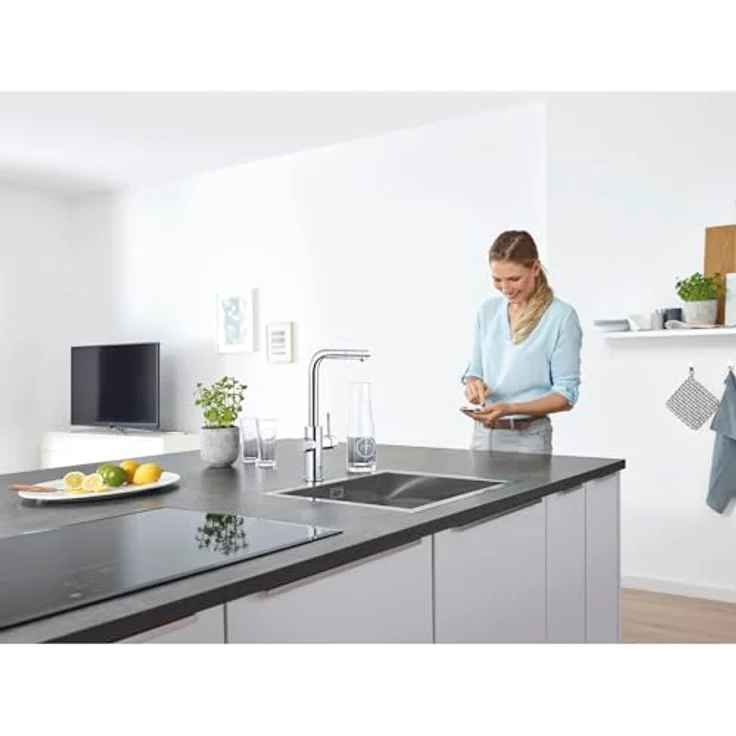 Grohe Blue Home Starterkit, Spültischarmatur mit L-Auslauf, herausziehbar, Edelstahl-Chrom, App-Steuerung, 3L/h sprudelndes Wasser – Bild 16