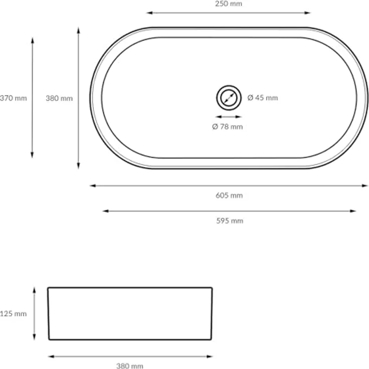 HAGO Aufsatzwaschbecken Keramik 60x38cm oval weiß schmaler Rand kratzfest Waschschale Becken – Bild 7