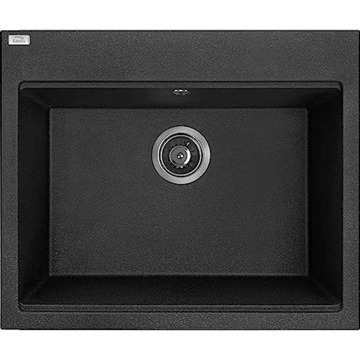 KOLMAN Granitspüle Tau, Einzelbecken mit Space Saving Siphon, tief und widerstandsfähig, schwarz, 50x60 cm – Bild 1