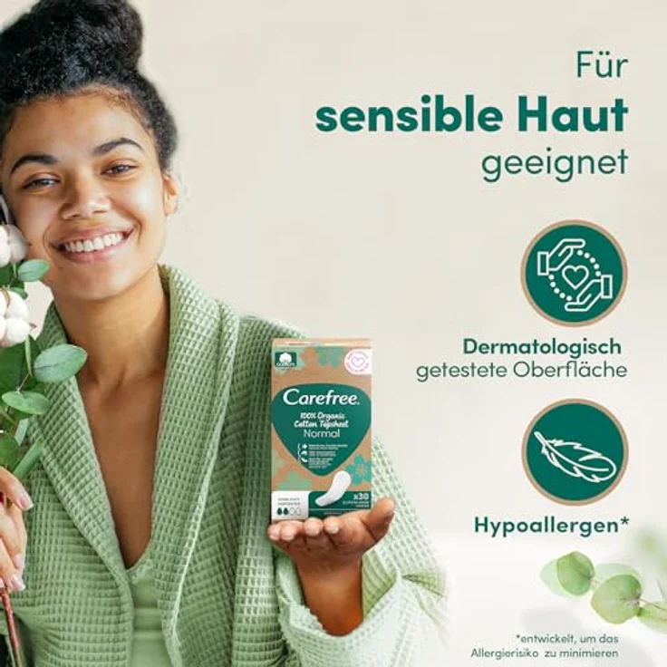 Carefree 100% Organic Cotton Topsheet Normal, parfümfrei Slipeinlagen aus 100% Bio-Baumwolle, 30 Stück, für sensible Haut – Bild 5
