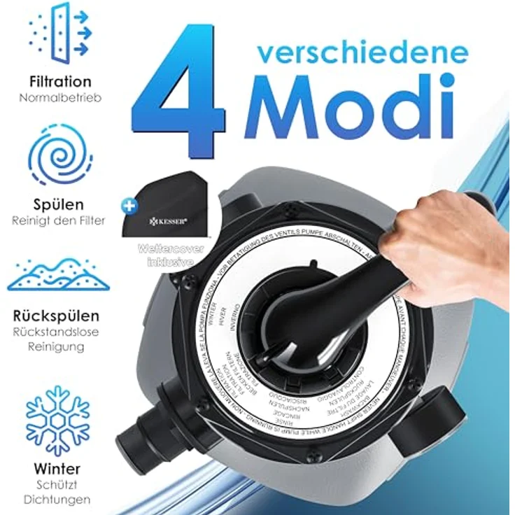 KESSER Sandfilter Sandfilteranlage + 700g Filterbälle ersetzen 25kg Filtersand- Poolfilter 10 m³-h Filteranlage Filterkessel für Pool Schwimmbecken 4-Wege Ventil , einfache Steuerung Grau – Bild 4