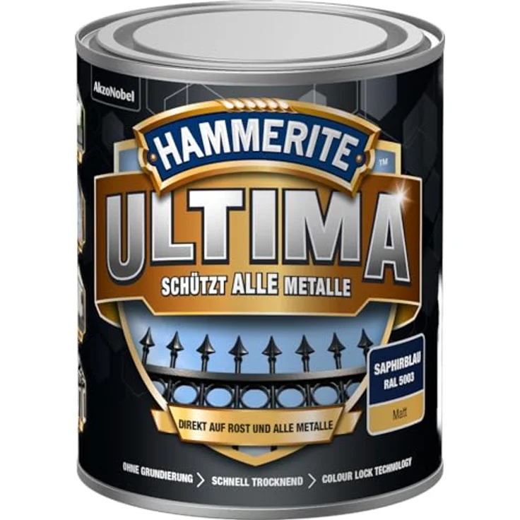 Hammerite Ultima Metall Schutzlack für alle Metalle, direkt auf Rost Matt RAL5003 Saphirblau 750ml – Bild 2
