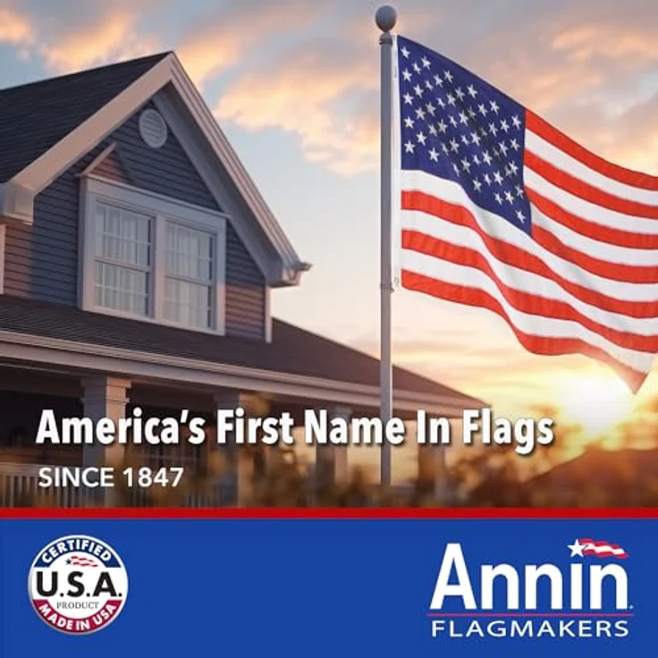 Annin Flagmakers Model 2460 American Flag Nylon SolarGuard NYL-Glo, 3x5 ft, 100% Made in USA with Sewn Stripes, Embroidered Stars and Brass Grommets – Bild 2