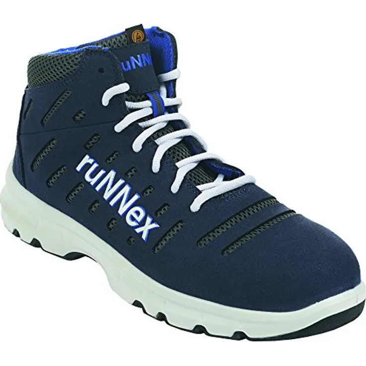 BIG Arbeitsschutz RUNNEX® S1P-ESD-Sicherheitsschnürstiefel FlexStar, hoch atmungsaktiv, Alu-Protection-Kappe, rutschfeste PU-Sohle, Blau/Weiß/Grau