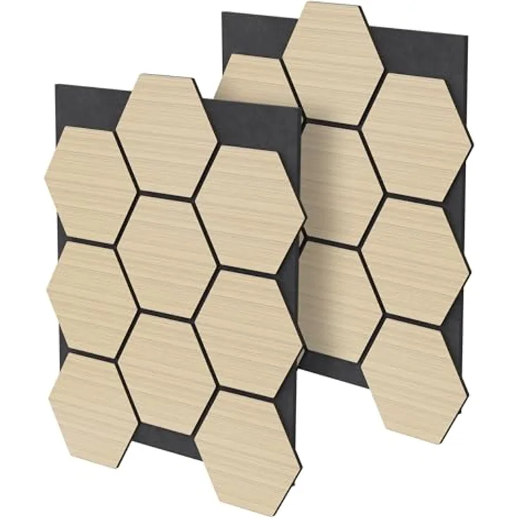 ML DESIGN 2er Set Akustikpaneele 66x81x2cm, Hexagon-Holzoptik in Eiche, MDF-Schallabsorber mit hervorragender Geräuschdämmung für Büro und Studio