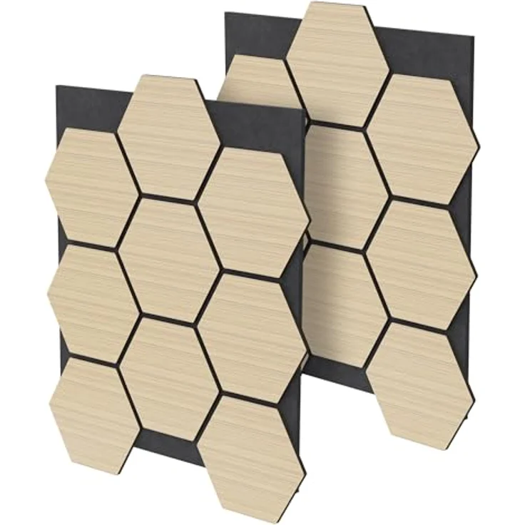 ML DESIGN 2er Set Akustikpaneele 66x81x2cm, Hexagon-Holzoptik in Eiche, MDF-Schallabsorber mit hervorragender Geräuschdämmung für Büro und Studio – Bild 1