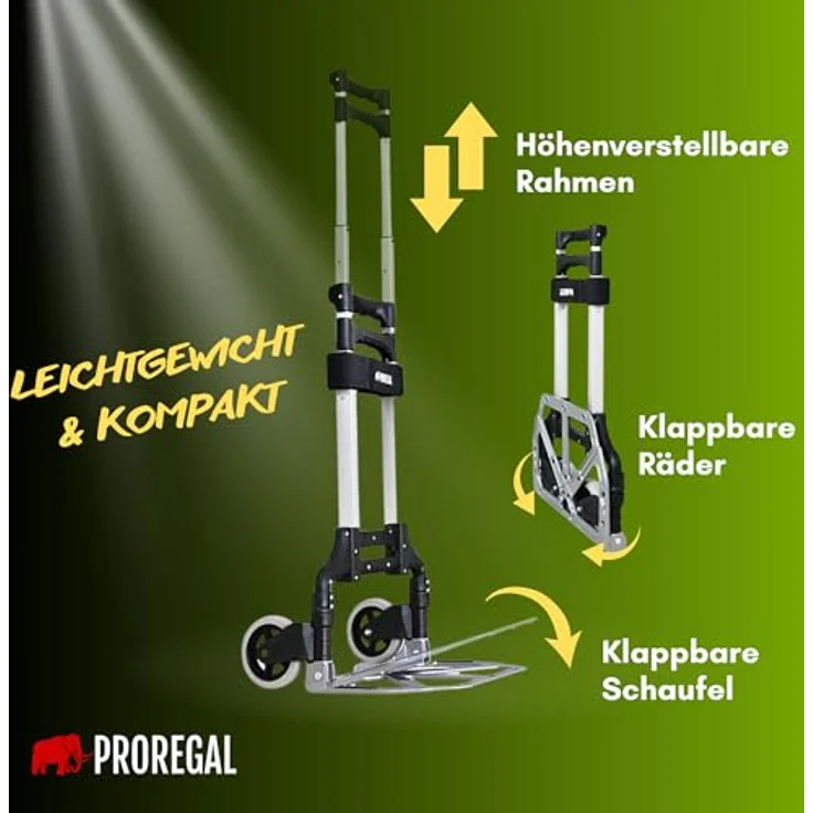 PROREGAL® Sackkarre ELEPHANT Traglast 250kg Alurahmen ergonomische Griffe Gummiräder, klappbare Profi-Sackkarre aus hochwertigem Aluminium, leicht und kompakt, TPR-Gummiräder – Bild 3