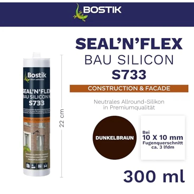 BOSTIK S733 Seal´n´Flex Bau Silikon Dunkelbraun, hochleistungsfähiges Dichtungssilikon für Innen- und Außenbereich, 300ml – Bild 2