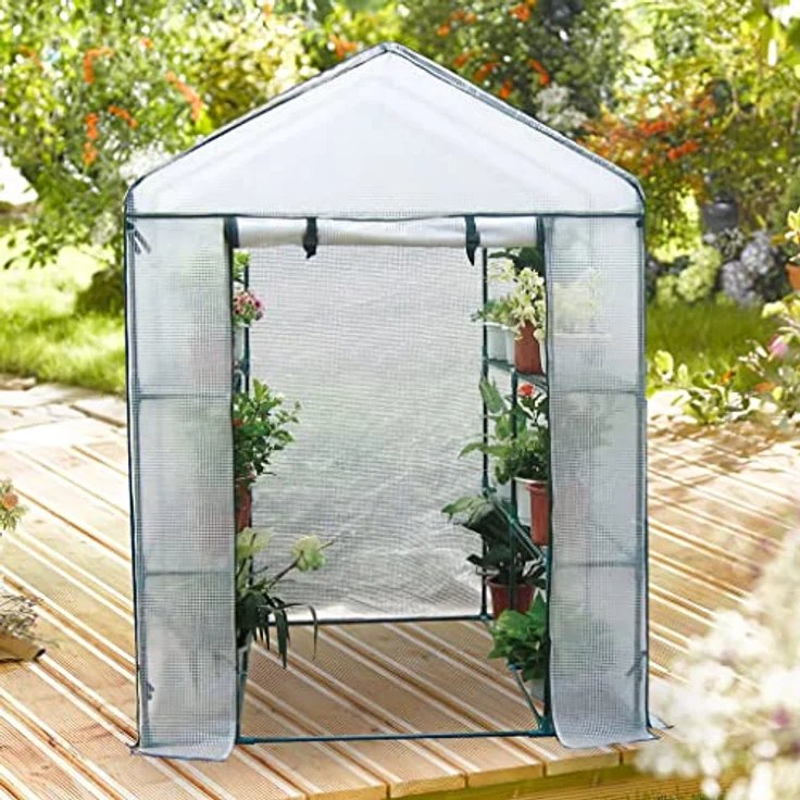 HI Gewächshaus mit 8 Ablagen 140x140x200 cm Transparent – Bild 2