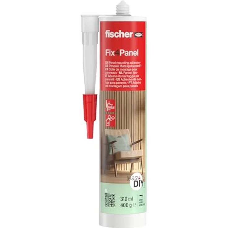 fischer EasyDIY Fix4Panel Montagekleber, permanent elastisch, hohe Anfangshaftung, hohe Belastbarkeit, weiß, 310 ml – Bild 1