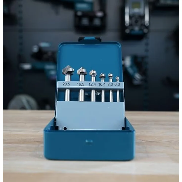 Makita D-42204 Kegelsenker-Set, 6-teilig in Metallkassette, 90° Schneiden, Ø 6,3 - 20 mm, HSS-Stahl, für Metall, NE-Metall und Holz, DIN335, Rundschaft – Bild 4