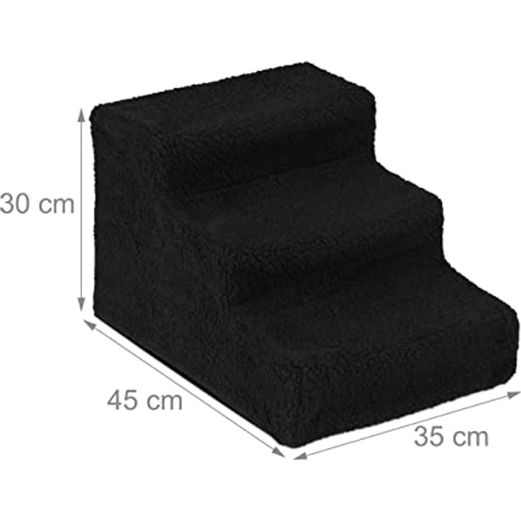 Relaxdays Hundetreppe 3 Stufen, kleine & große Hunde, Bett & Couch, Stoffbezug, Tiertreppe innen, 30x35x45 cm, schwarz 1 Stück – Bild 4