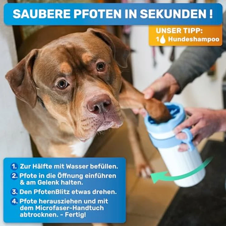BluePet Pfotenreiniger PfotenBlitz XXL, Hunde-Zubehör zum Entfernen von Dreck mit Mikrofaser-Handtuch, für Pfotenbreite bis 8cm – Bild 5