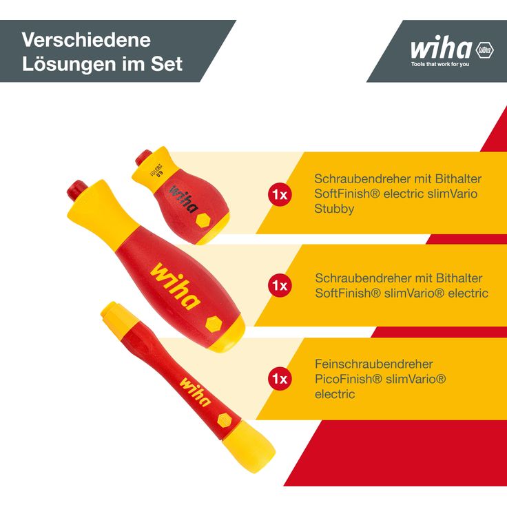 Wiha Elektriker Werkzeug Set slimVario® electric (43465) 32-tlg. I Bits + Steckschlüsselsätze + Schraubendrehergriffe I gemischt in Werkzeugtasche – Bild 4