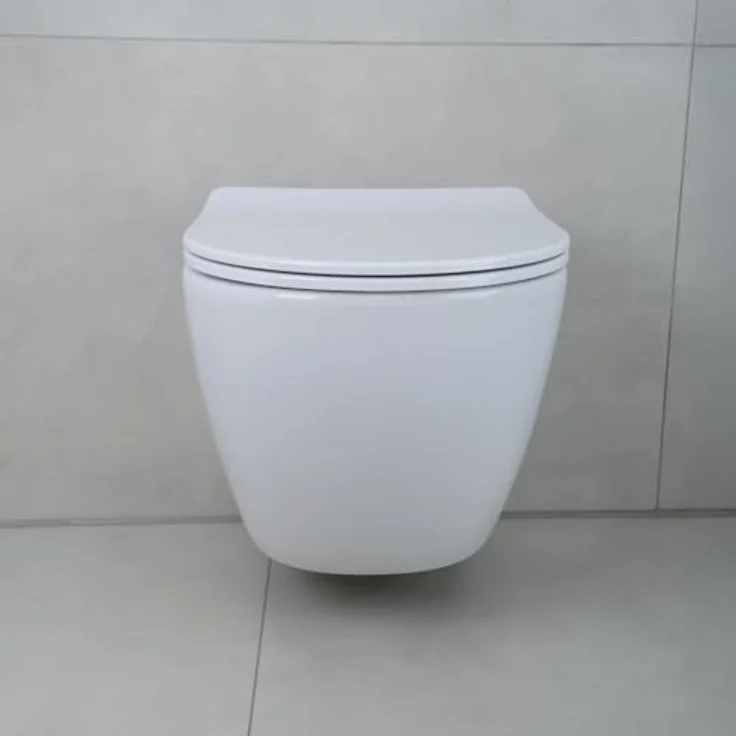 Aloni Tiefspül-WC AL55800Komplett, Hänge WC Spülrandlos Integrierte Kalt/-Warmwasserarmatur Deckel, weiß – Bild 4
