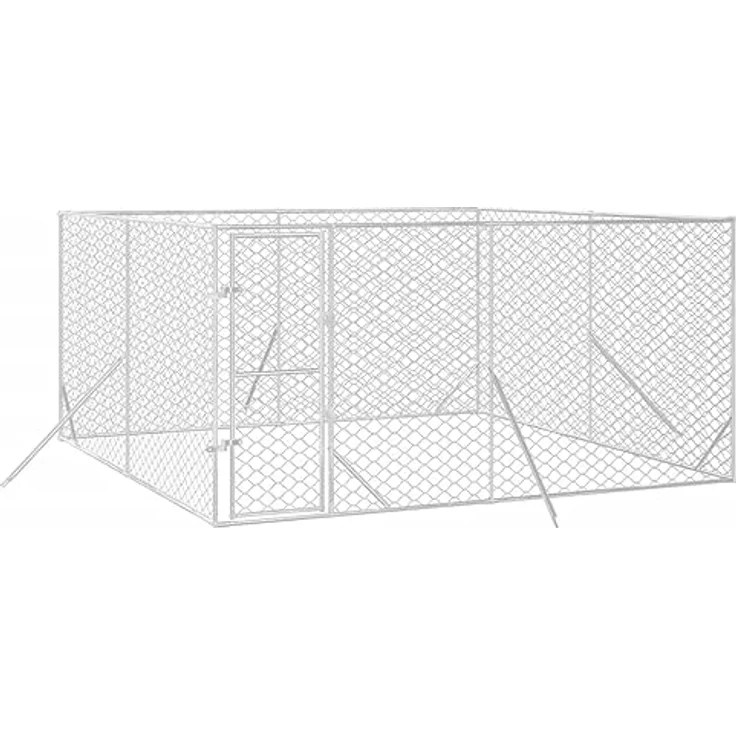 vidaXL Outdoor-Hundezwinger Silbern 4x4x2 m Verzinkter Stahl – Bild 1