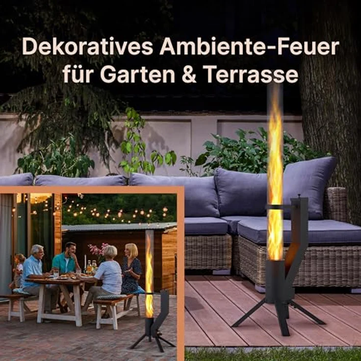 GARDENFLARE Feuerrohr - Edelstahl Feuersäule und Pelletfackel für Tolles Ambiente-Feuer (Schwarz Pulverbeschichtet) – Bild 2