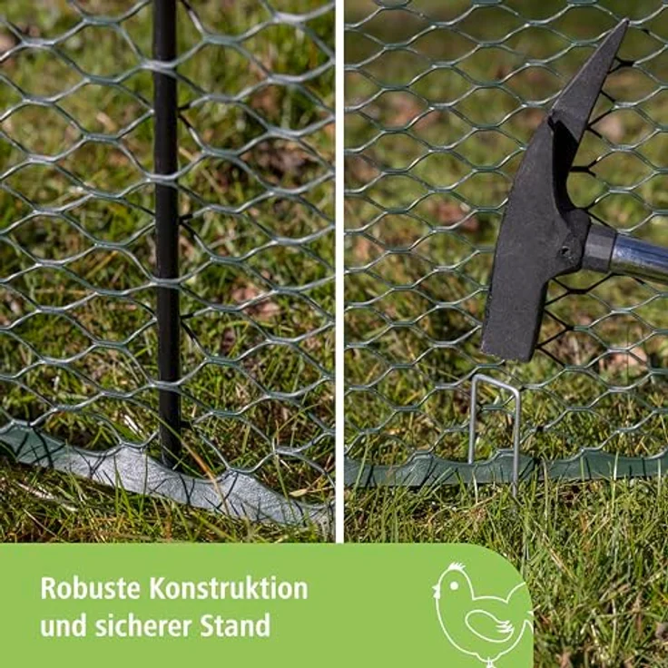 Kerbl Hobbyfarming Universalzaun MultiFence, Geflügelzaun 25m x 90cm aus robustem Kunststoff, flexibler mobiler Zaun für Hühner und Kleintiere, schnelle Installation, grün – Bild 4