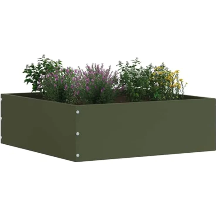 vidaXL Beetumrandung Raseneinfassung, quadratisch, Olive Grün, 40 x 40 x 13 cm, wetterfester Stahl, einfache Montage – Bild 2