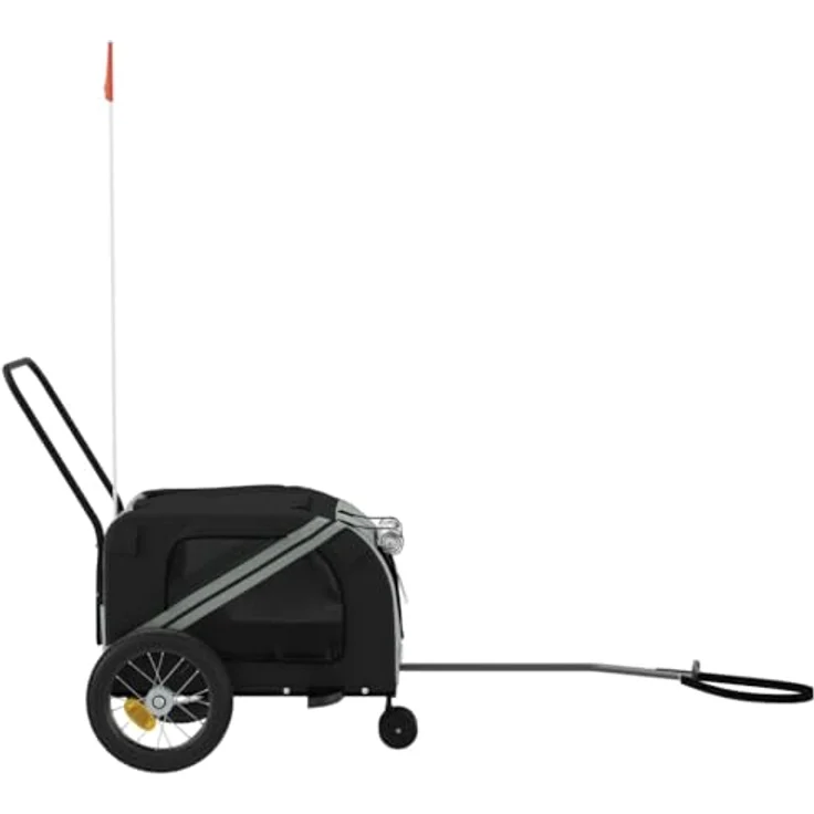 vidaXL Hunde-Transportbox Fahrradanhänger Hunde Grau und Schwarz Oxford-Gewebe und Eisen, mit PVC-Dach und Reflektoren - Preisvergleich – Bild 6