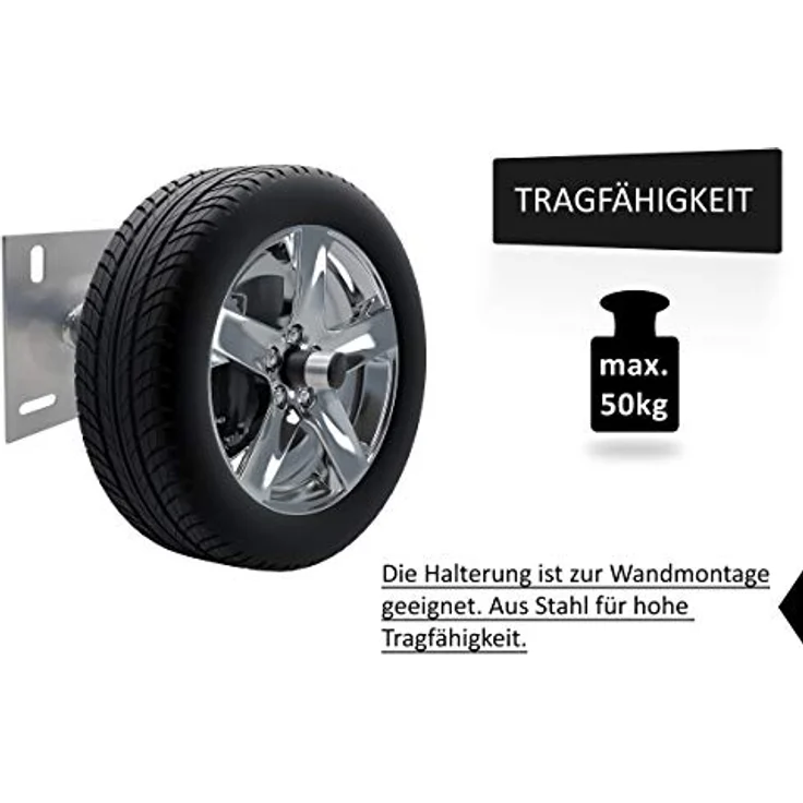 GALLUNOPTIMAL Autoreifen-Wandhalter-Set für 4 Felgen mit Schrumpfschlauch-Überzug – Autoreifen Halter – Autorad Wandhalterung - bis 50kg je Felgenhalter für Wandmontage inkl. Befestigungsmaterial - Preisvergleich – Bild 2