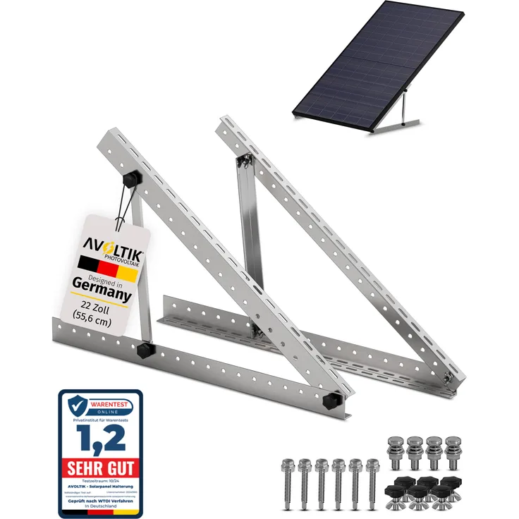 Avoltik 22 Zoll Solarpanel Halterung, Aluminium Aufständerung für Flachdach, Dach, Boot und Wohnmobil, verstellbar 0°-90°, Silber