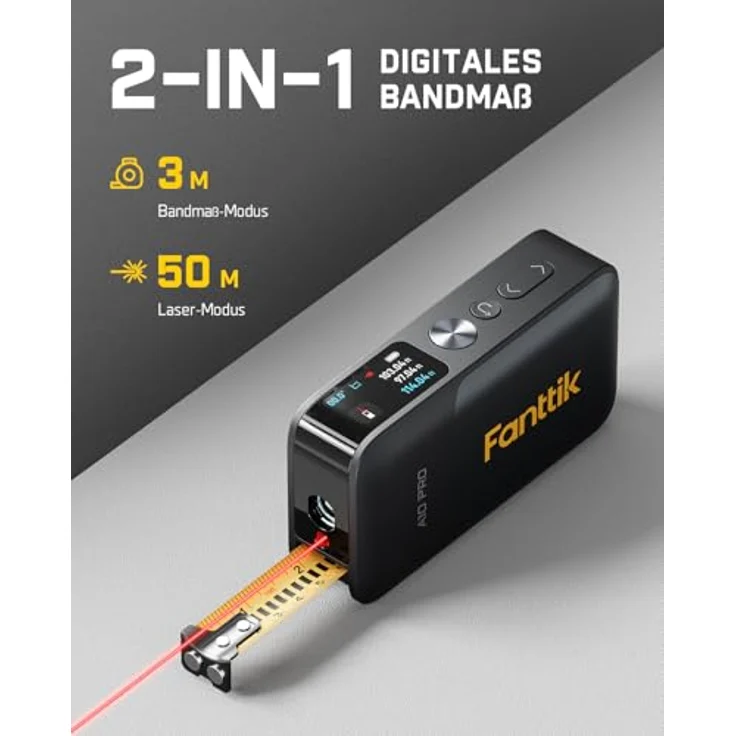 Fanttik A10 Pro, 2-in-1 Laser Entfernungsmesser und Maßband für präzise Distanzen, kompakt und handlich – Bild 2