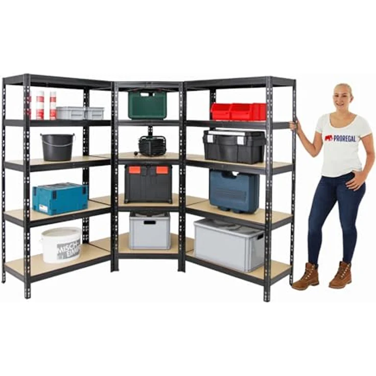 PROREGAL Mega Deal Tiger Black Eckregal + 2X Schwerlastregal 180x90x45cm Schwarz mit Fachlasten 175 + 265 kg - Regalsystem Steckregal Lagerregal Werkstattregal – Bild 3