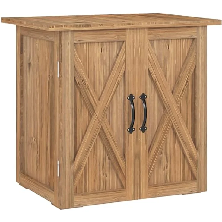 Outsunny Gartenschuppen, Holz-Geräteschrank, Wetterfest, Rustikales Design, Braun, 77 x 55 x 72 cm – Bild 1