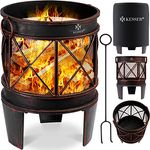 KESSER Feuerschale Inkl. Abdeckung Feuerkorb mit Funkenschutz & Griffen + Schürhaken Feuerstelle 58 x 45 cm für Garten & Terrasse Metall Antik-Rost-Optik Multifunktional Fire Pit Heizung BBQ Braun