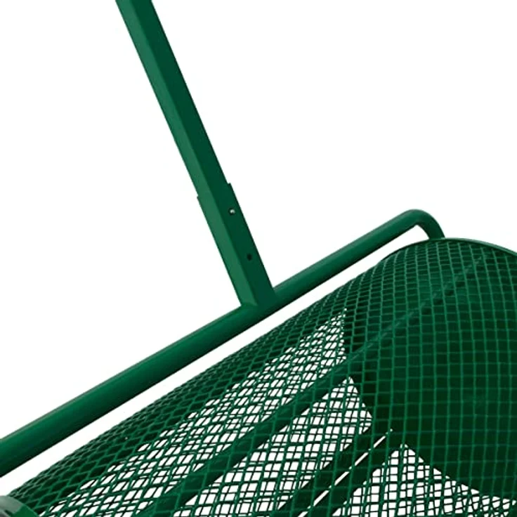 T-Mech 66cm Kompoststreuer Saatgutstreuer Grün Torfmoosstreuer Gartenstreuer Düngerstreuer Roller mit T Griff Garten Rasen Gras Stahl Verlängerbarer Griff 80L Maschenkorb Leichtgewichtig GRATIS Handschuhe – Bild 5